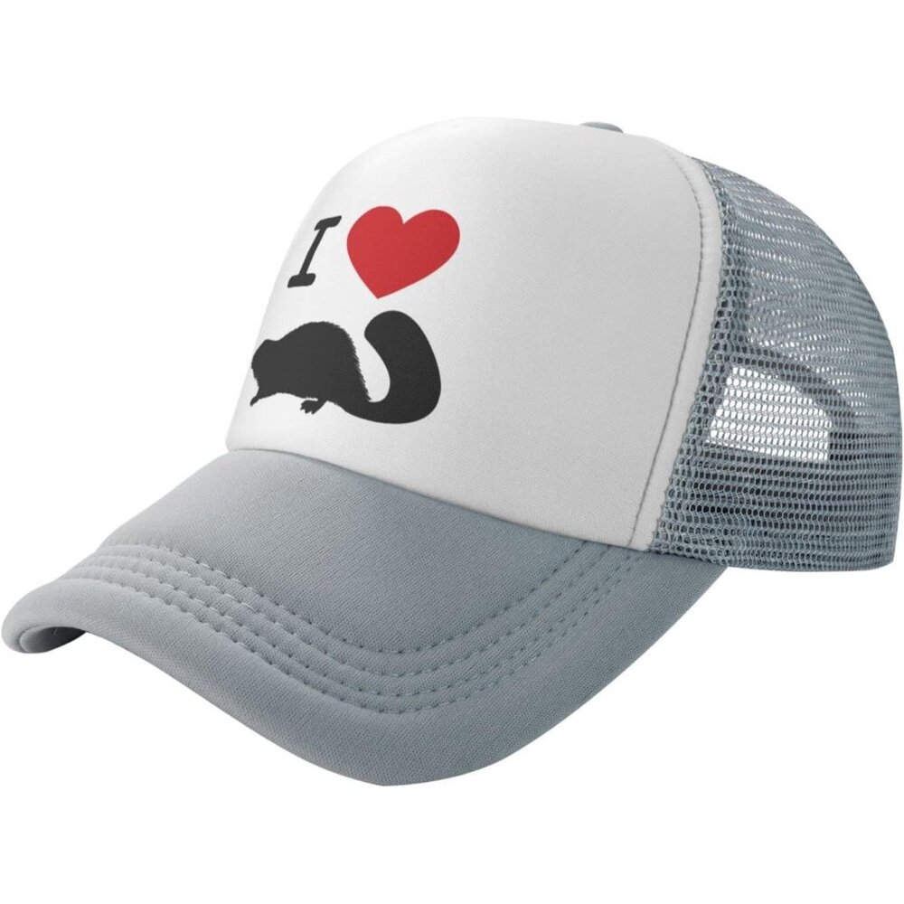 Unisex Gray Heart Beaver Love Hat Mesh Cap Adjustable Trucker Hat Baseball